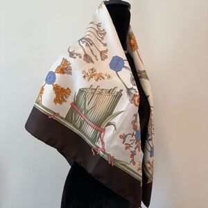 Authentic Hermes Floral Silk Scarf with Botanical Print